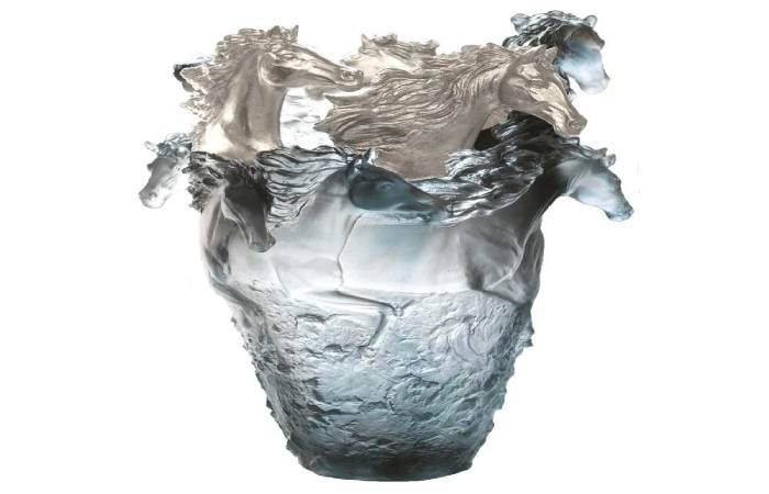 Daum Crystal Blue Horse Magnum Vase, 3 Silvered Heads Most Expensive Things on Amazon